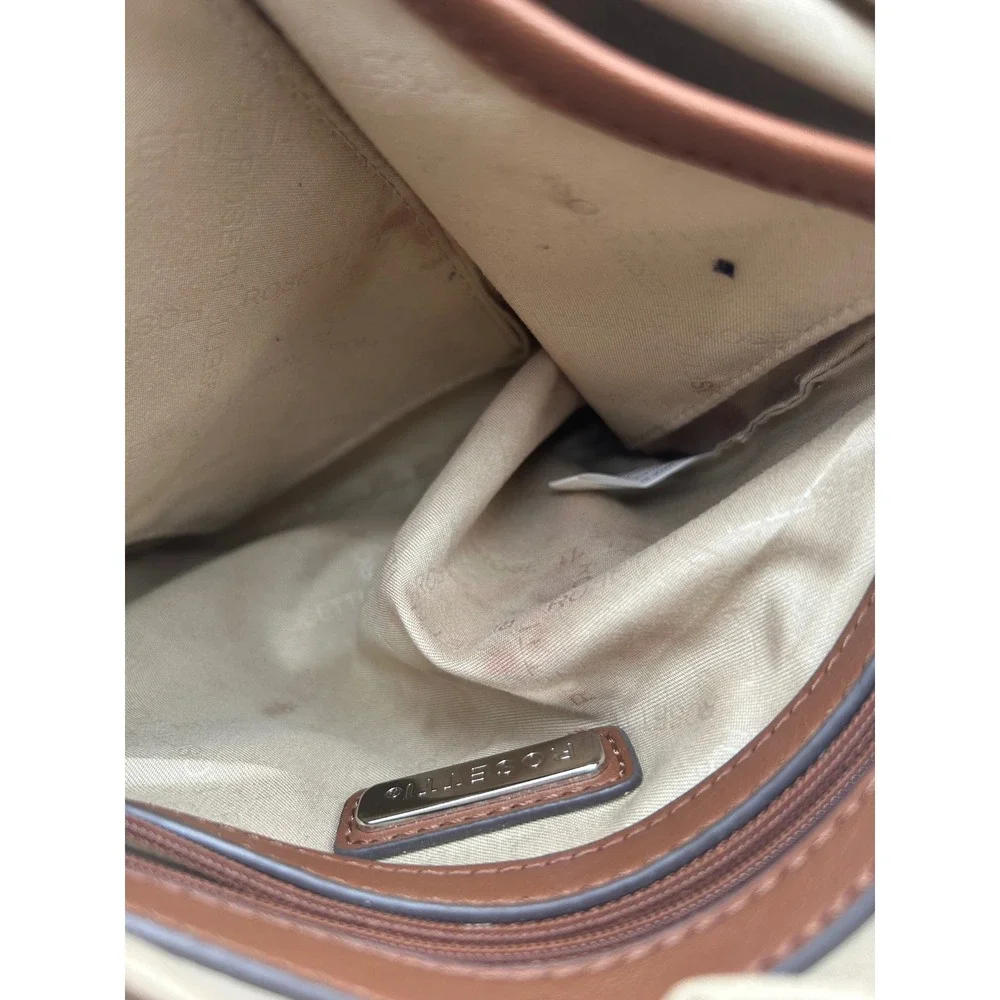 Rosetti Multi-Color Woven Straw Crossbody Bag Brown Faux Leather Strap B1040